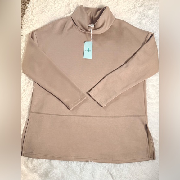 Wiholl Tops - WIHOLL Taupe Mock Neck Long Sleeve Top – Size XL (NWT)